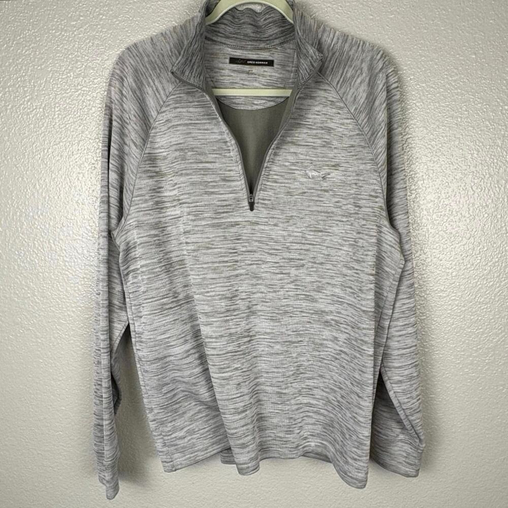 Greg Norman Men’s Sz M Grey Polyester Quarter ZipShark Logo Pullover Sweatshirt